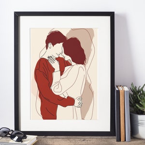 Dibujo de línea personalizado I dibujo de línea de pareja I 1er aniversario I Regalo para novia I regalo lésbico I retrato sin rostro