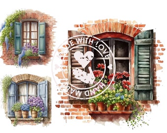 Floral Window Box Clipart: Rustic Planter Designs (JPGs, Commercial Use, Instant Download)