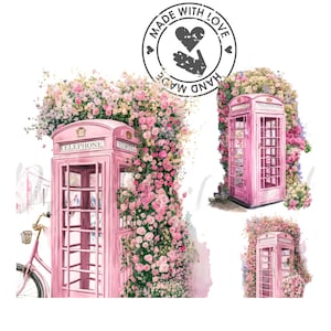Watercolor Phone Booth Clipart JPGs, Digital Planner, Paper crafts, Scrapbooking, London phone booth clipart,Instant download,Retro booth