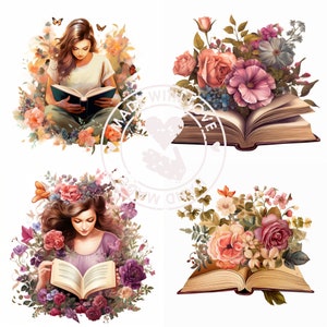 Floral book png, Book lover png, reading png, bookworm png, bookish png, sublimation design, book lovers png, png, book clipart,bookworm png