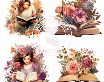 Floral Book PNG: Book Lover Sublimation Design