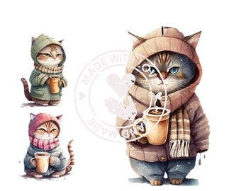 Kitten with a Coffee Clipart, Kitten Clipart, Cat Clipart, Kitten Clip Art, Cute Cat Clipart, JPGs, Commercial Use, Digital Download