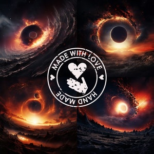 Black hole, planet with black hole, black hole sunset, space image, created with AI