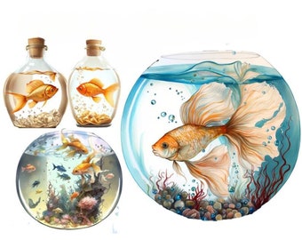 Watercolor Gold Fish Clipart: Aquarium Art (Digital Download)