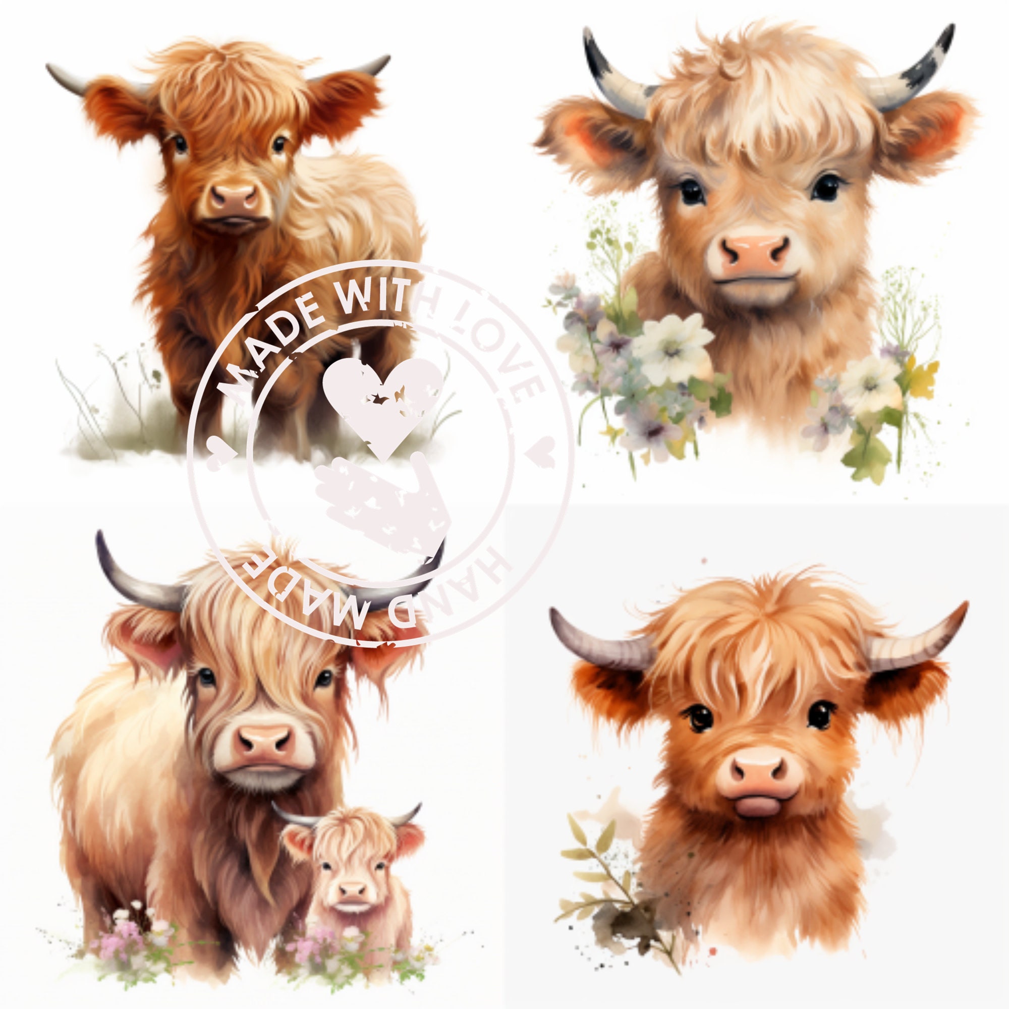 HIGHLAND COWS Baby Png , Water Color CLIPART, Farm Animals Png, Digital ...