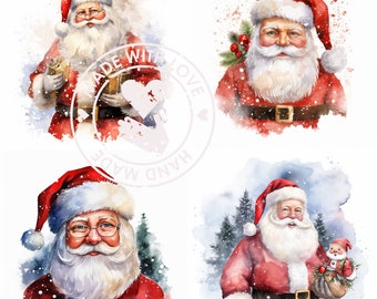 Clipart de Papá Noel en acuarela: Descarga digital PNG navideña