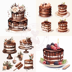 Torta di compleanno al cioccolato Clipart JPG, Planner digitale, Giornalista spazzatura, Acquerello, Uso commerciale, Download digitale, Clipart torta