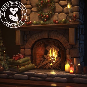 Christmas Fireplace Clipart - Cozy Christmas Fireplace Clipart, Christmas Decoration Clipart, Christmas Clipart, Junk Journals