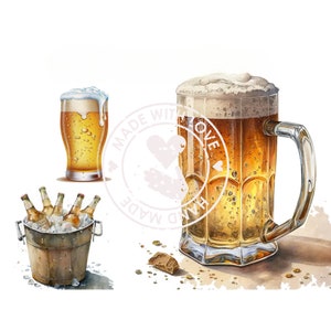 Cold beer clipart, Pint of beer,Summer Clipart,JPGs,Commercial use,Digital Download,Watercolor Clipart,Card Making,Clip Art,Digital Craft