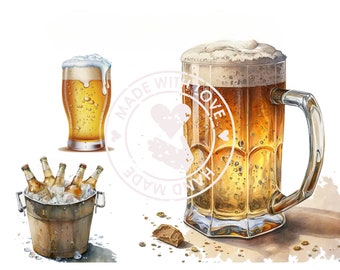 Clipart acquerello di birra fredda: illustrazione di una pinta (download digitale)
