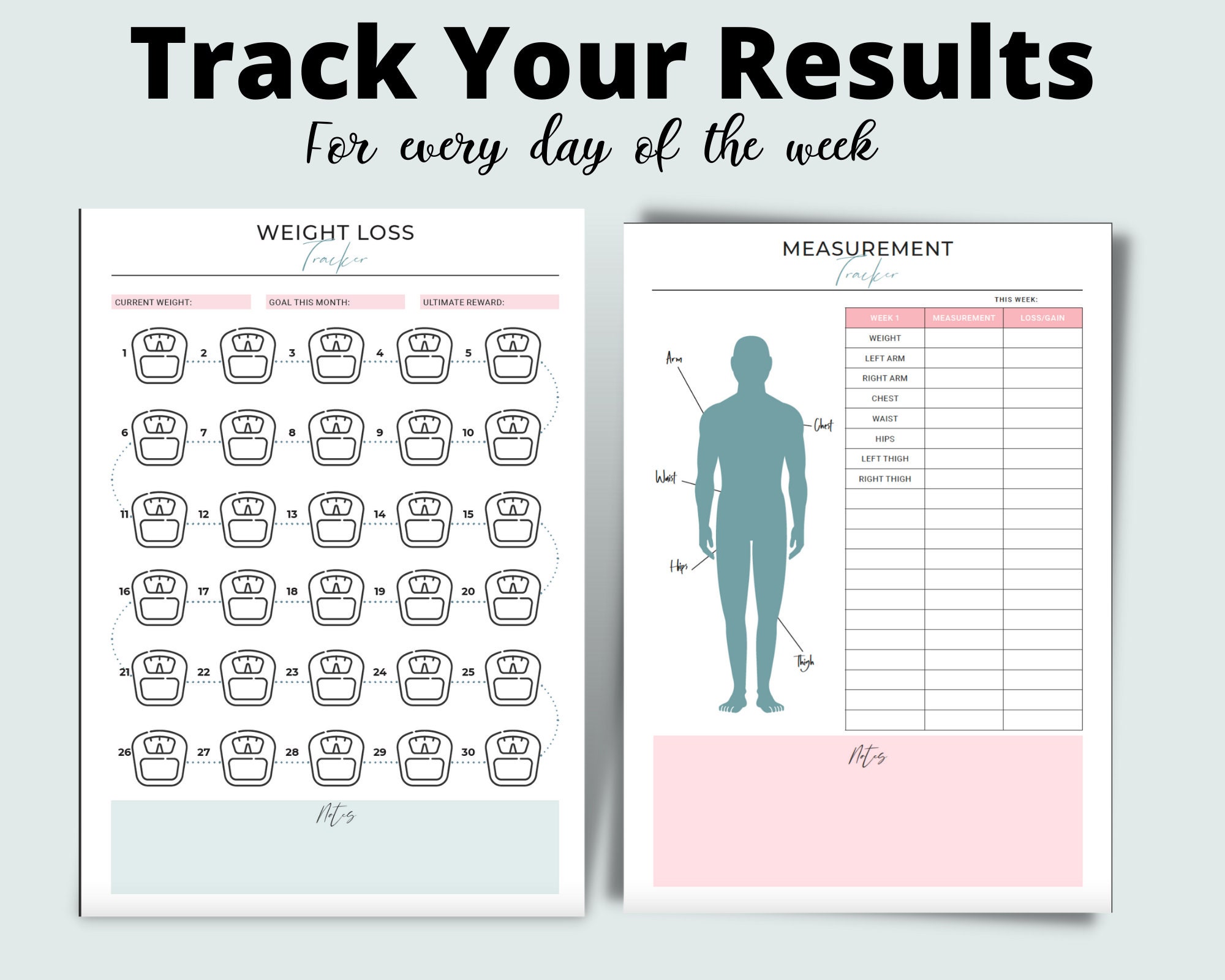 Printed Weight Loss Chart Printable Weight Loss Etsy