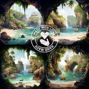 Pirates Cove JPGs Clipart Caribbean Harbour Sea Cave Bay Entrance Hidden Treasure Clipart Lair Pirate Clipart Naitical Ocean Illustration