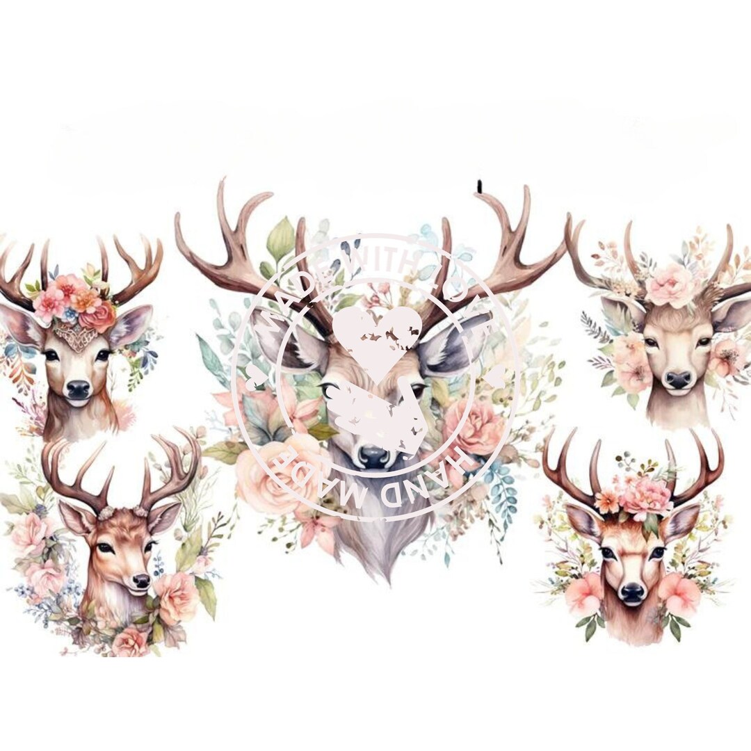 Deer and Flowers Clipart PNG, Deer Png, Boho Cute Fawn Clipart PNG ...