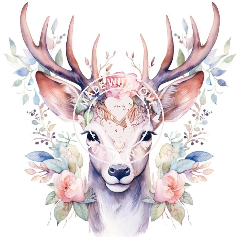 Deer and Flowers Clipart PNG, Deer Png, Boho Cute Fawn Clipart PNG ...