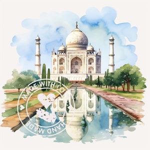 Taj Mahal Clipart - High Quality PNGS - Instant Download, Wall Art, Watercolor, Landscapes, Commercial Use, Nature, Scrapbook, Palace