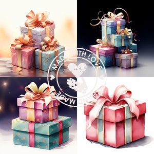 Wrapped Gifts Clipart - 10 High Quality JPGs - Digital Download - Card Making, Mixed Media, Digital Paper Craft