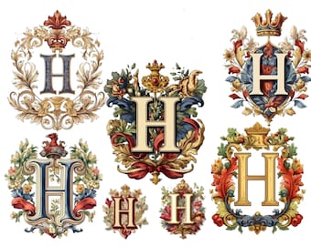 Letter H Crown Clipart: Regal Alphabet Initial (PNG Digital Download)