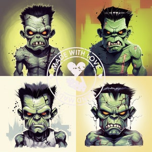 Frankenstein Cartoon Clipart - 13 High Quality JPGs - Digital Paper Craft, Clipart Pack, Journaling, Greetings Cards - Instant Download