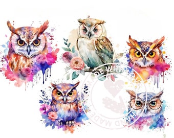 Watercolor Owl Clipart: Boho Digital Paper Crafting (JPGs)