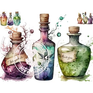 Trank Flaschen Clipart, JPGs, digitales Basteln, Papier Handwerk, niedliche Clipart, Sofortiger Download, kommerzielle Nutzung, Aquarell Clipart