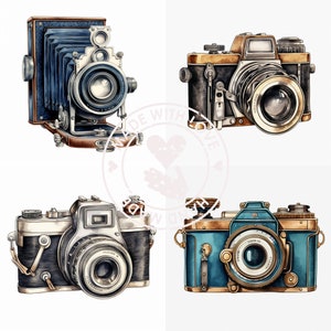 VINTAGE CAMERA Png , Water Color CLIPART, Antique Camera Png, Digital Download Commercial Use Vintage Antique Transparent Clipart Design