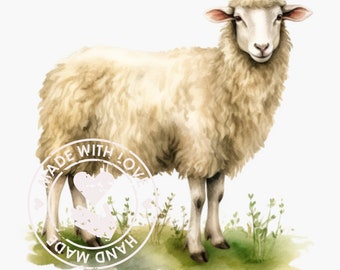 Watercolor Sheep Clipart: Farm Animal PNG (Digital Download)