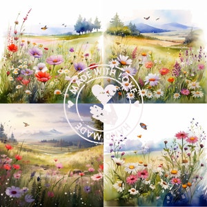 Wildflower Meadow Clipart High Quality JPGs - Digital Planner, Junk Journaling, Watercolor Clipart - Commercial Use - Digital Download