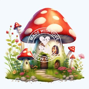 Clipart maison champignon vénéneux - 10 fichiers JPG de haute qualité - téléchargement numérique - création de cartes, clipart, création numérique en papier