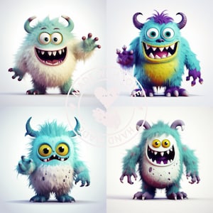 Cartoon Monster Clipart - 10 JPG de alta calidad - Descarga digital - Creación de tarjetas, medios mixtos, artesanía de papel digital