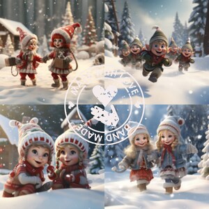 christmas elves, winters elves , elves playing in snow, high quality 8k HD