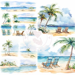 Beach Views Watercolor Clipart, High Quality JPGs,Commercial use,Digital Download, Clip Art,Digital Paper Craft,summer clipart watercolor