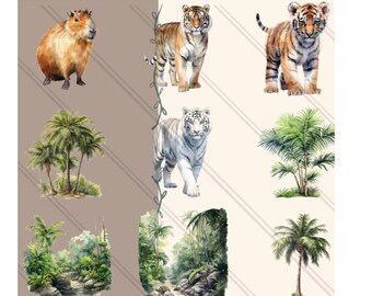 Watercolor Jungle Animals Clipart Bundle: Safari PNG (Digital)