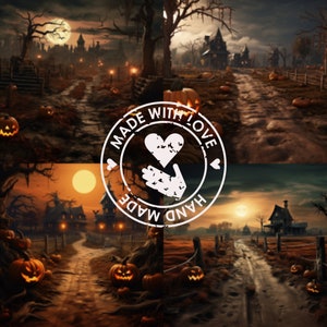 Kunst volledig Halloween-landschap, Halloween-thema, land, bomen, huizen, hoge kwaliteit 8k HD