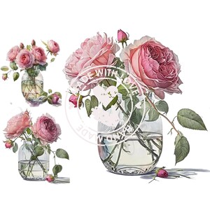 Roses in a Glass Vase Clipart, JPGs, Commercial use, Digital Download, Mixed Media, Digital Paper Craft, Watercolor clipart, Roses clipart