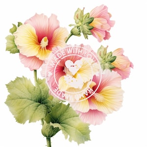 Hollyhock Clipart - 10 High Quality JPGs - Digital Downloads - Card Making, Mixed Media, Digital Paper Craft