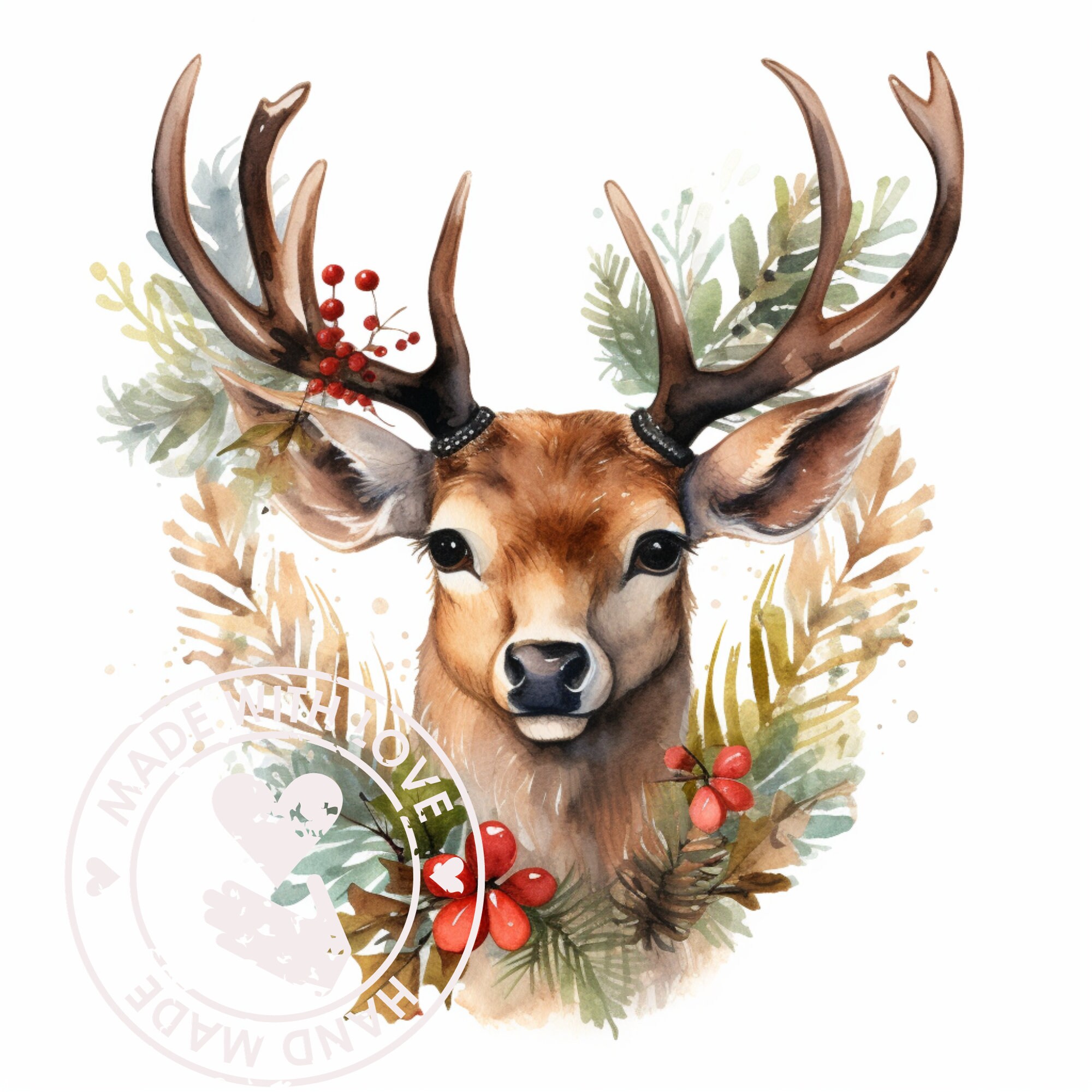 水彩トナカイのクリップアート：クリスマスの飾り（デジタル