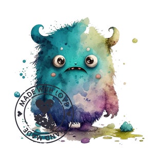 Cartoon Monster Clipart, JPGs, Uso comercial, Descarga digital, Artesanías en papel, Diarios basura, Monstruo de acuarela, Monstruo lindo