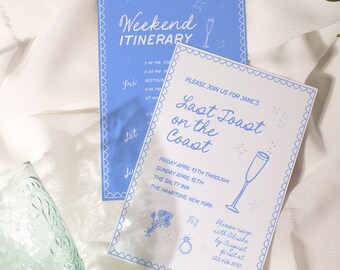Hand-Drawn Coastal Bachelorette Invitation: Editable Canva Template