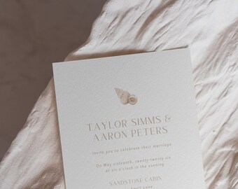Watercolor Conch Shell Beach Wedding Invitation (Digital Download)