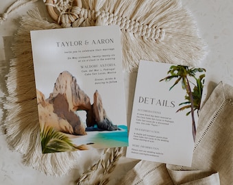 Cabo Wedding Invitation: San Lucas Elopement, Editable Canva Template (Digital Download)