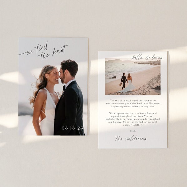 BELLA Elopement Announcement | Minimalist Just Married Announcement | Chic Just Married Card | We Tied the Knot | Canva Template