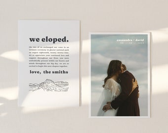 CEDAR Mountain Elopement Announcement | Mountain Range We Eloped Card | We Eloped Announcement with Photo | Digital Canva Template