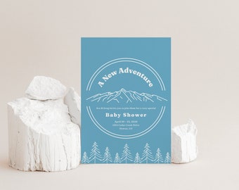 Great Outdoors Baby Shower Invitation ⋒ Mountain Baby Shower Party Invitation with Forest ⋒ Camp Hiking Baby Shower ⋒ Customizable Template