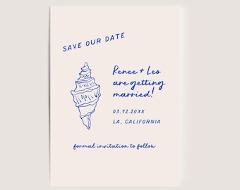 Handwritten Beach Save the Date Template | Coastal Wedding (Canva Editable, Digital Download)