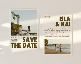Beach Wedding Save the Date Card: Retro Minimalist Template (Digital Download)
