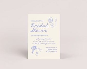 Hand-Drawn Floral Bridal Shower Invitation: Editable Canva Template (Digital Download)