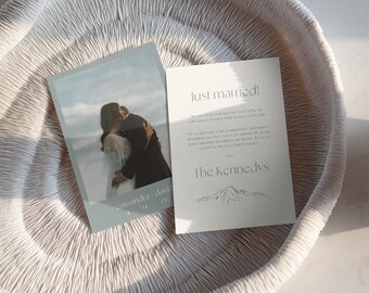 Mountain Elopement Announcement: Hand-Drawn Forest Card (Canva Template)
