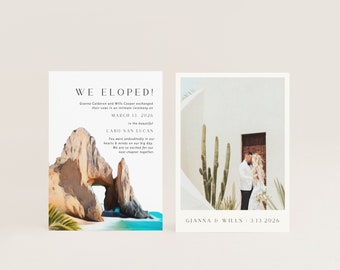 PAOLA Cabo Elopement Announcement | DIY We Eloped Card | We Tied the Knot | Just Married | Editable Canva Template | Digital Download