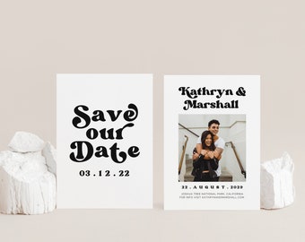 Retro Wedding Invitation: Groovy 70s Canva Template (Digital Download)