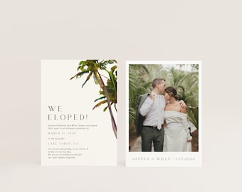 PAOLA Tropical Elopement Announcement | Tropical We Eloped Card | Destination Elopement Announcement | Canva Template | Digital Download